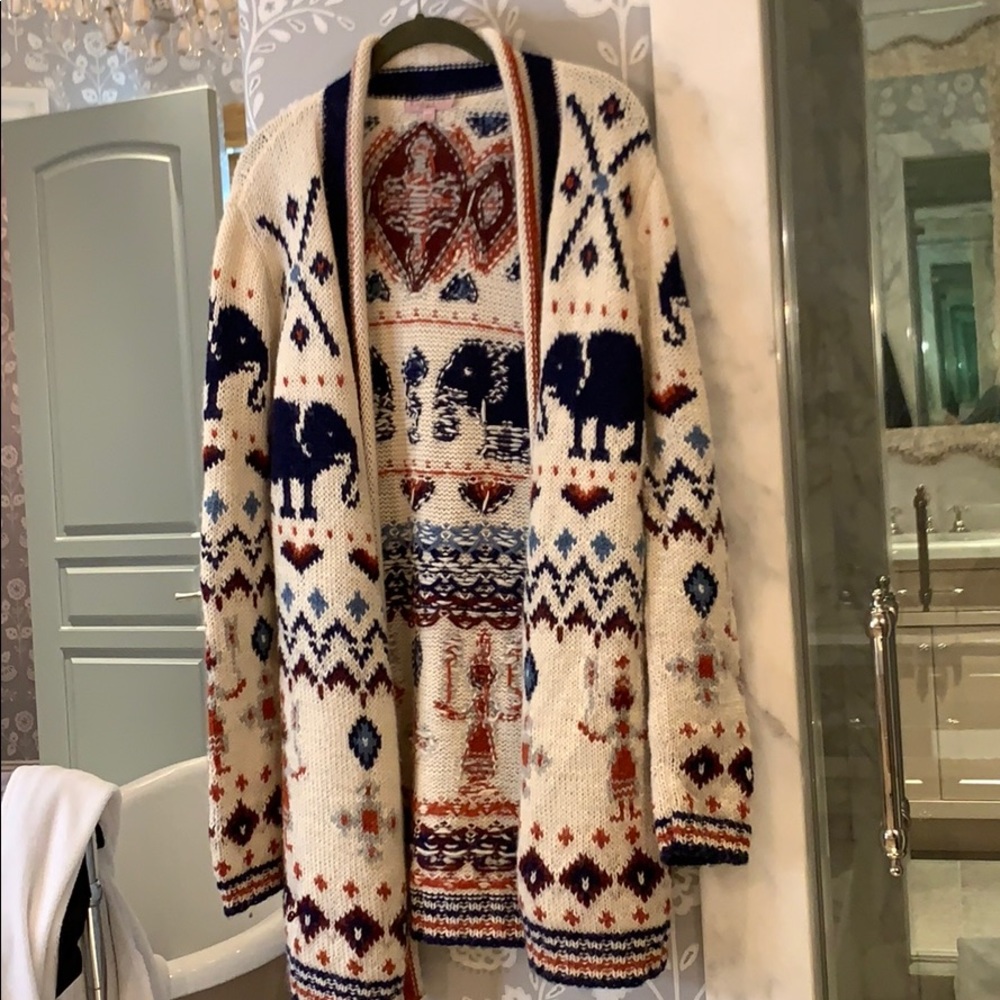 Calypso Cardigan: Multi-printed with Elephants.
